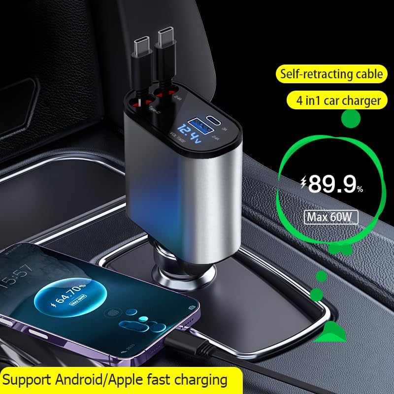 Retractable Car Charger - 4 in 1 Fast Charger (Original)